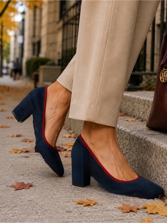 Tommy Hilfiger Shoes - Tommy Hilfiger Navy Suede Block Heel Pumps – Women's Size 9
